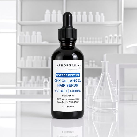 GHK-Cu and AHK-Cu Copper Peptides 4% Each Leave In Hair and Scalp Serum 2oz Dropper Cosmetic Product Handcrafted in USA