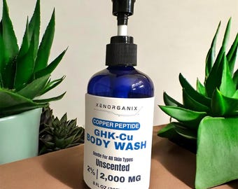 Gel de ducha con péptidos de cobre GHK-CU al 2%, 237 ml o 473 ml. Hecho a mano en EE. UU. Gel de ducha con péptidos.