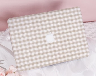 Beige and White Gingham New Pro Mac Protective Case Personalized Name For Macbook Air 11/13/15, Pro14/15/16 Apple Laptop 2025 Macbook Cover