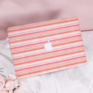 Peachy-Pink Stripe New Pro Mac Protective Case Personalized Name For Macbook Air 11/13/15, Pro14/15/16 Apple Laptop 2025 Macbook Cover