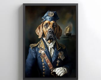 Hundporträtt av sjöofficer – Vintage nautisk väggkonst (digital nedladdning)