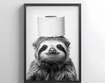Toilet Paper Hat Sloth Art | Quirky Bathroom Decor (Digital Download)