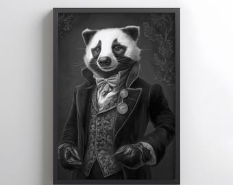 ビクトリア朝時代のアナグマ紳士の肖像画、粋な動物のプリント（デジタルダウンロード）