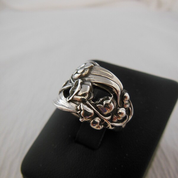 Lily Of The Valley  Antique Sterling Spoon Ring size 5 and a half