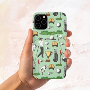 Golf Lover Phone Case, Golf Club and Trophy Pattern, Gift for Golfer Dad, Durable Cases for Golfer Gifts, Sports Accessories Golf Theme