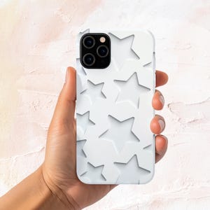 White Star Phone Case, 3D Embossed Star Design, Minimal Aesthetic Cover, Modern Trendy Gift, Trendy Gift for Teens, Star Design Case