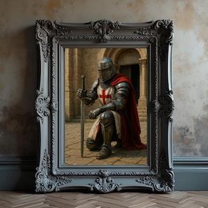 Templar Knight Poster Medieval Wall Art Historical Decor for History Buffs Man Cave Artwork Gift for Him Knight Themed Matte Vertical Print