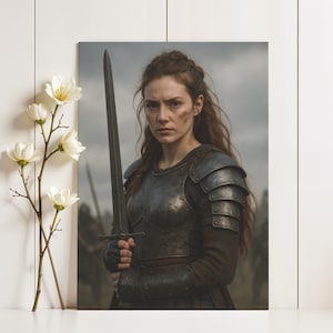 Empowering warrior wall art fantasy vertical poster female warrior artwork strong woman decor matte print bold room decoration gift for her