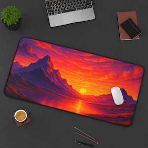 Majestic Sunset Desk Mat Computer Mouse Pad, Home Office Decor, Gaming Surface, Gift for Nature Lovers, Inspirational Desk Decor