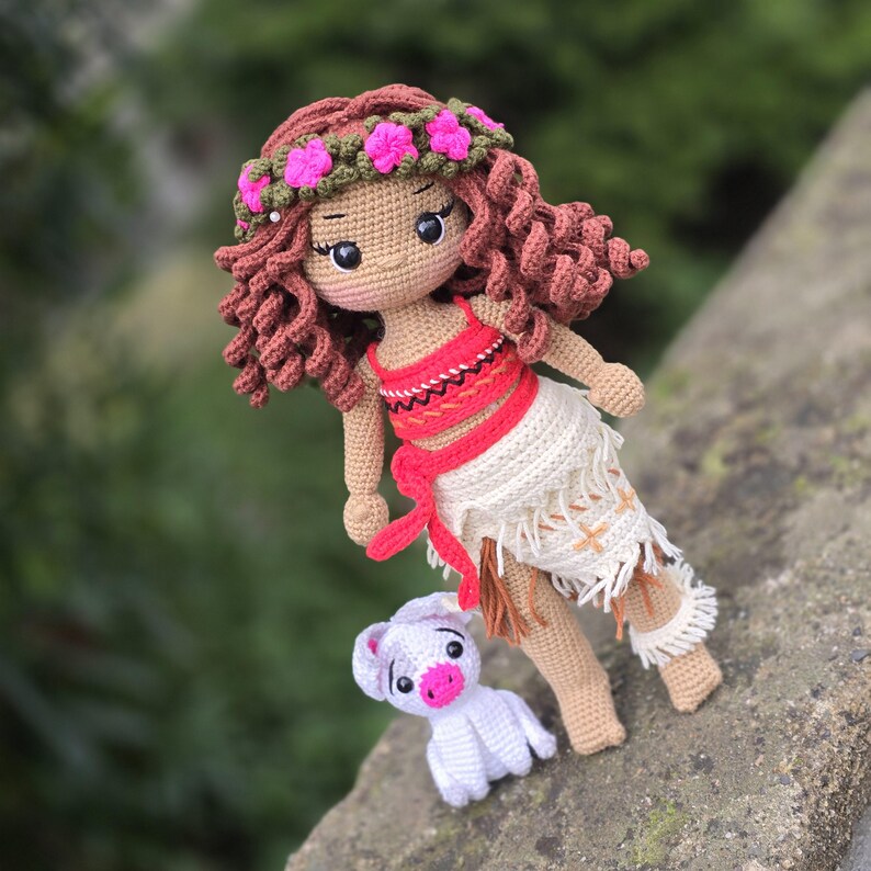 Crochet Moana doll, amigurumi Moana,Crochet doll for sale, handmade doll,gustom doll,moana doll, pua the pig image 10