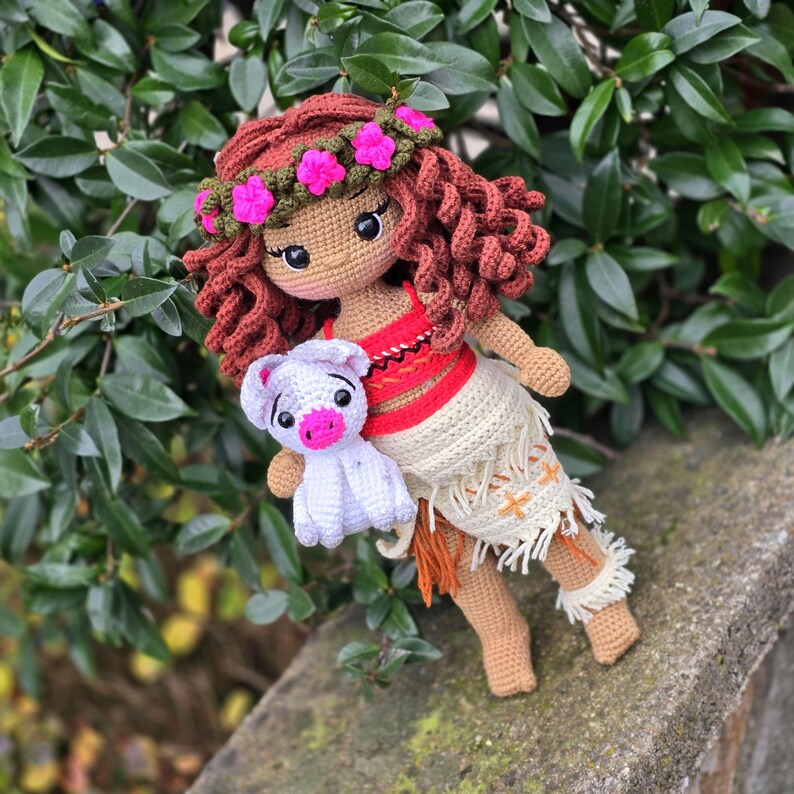 Crochet Moana doll, amigurumi Moana,Crochet doll for sale, handmade doll,gustom doll,moana doll, pua the pig image 8