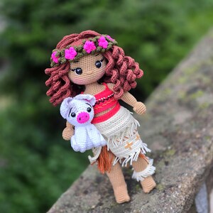 Crochet Moana doll, amigurumi Moana,Crochet doll for sale, handmade doll,gustom doll,moana doll, pua the pig image 9