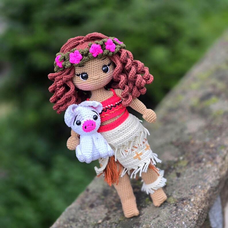 Crochet Moana doll, amigurumi Moana,Crochet doll for sale, handmade doll,gustom doll,moana doll, pua the pig image 9