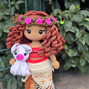 Crochet Moana doll, amigurumi Moana,Crochet doll for sale, handmade doll,gustom doll,moana doll, pua the pig image 1