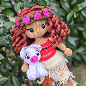 Crochet Moana doll, amigurumi Moana,Crochet doll for sale, handmade doll,gustom doll,moana doll, pua the pig image 7