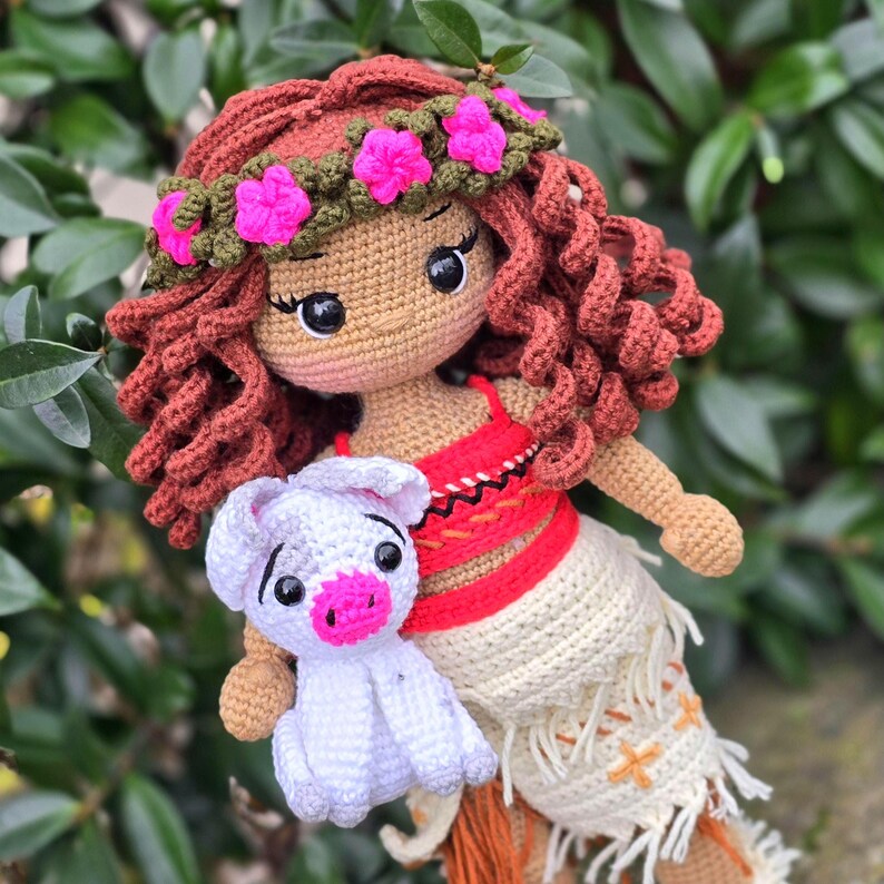 Crochet Moana doll, amigurumi Moana,Crochet doll for sale, handmade doll,gustom doll,moana doll, pua the pig image 7