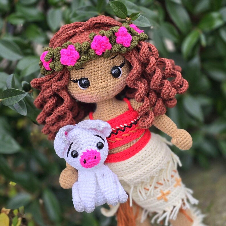 Crochet Moana doll, amigurumi Moana,Crochet doll for sale, handmade doll,gustom doll,moana doll, pua the pig image 14