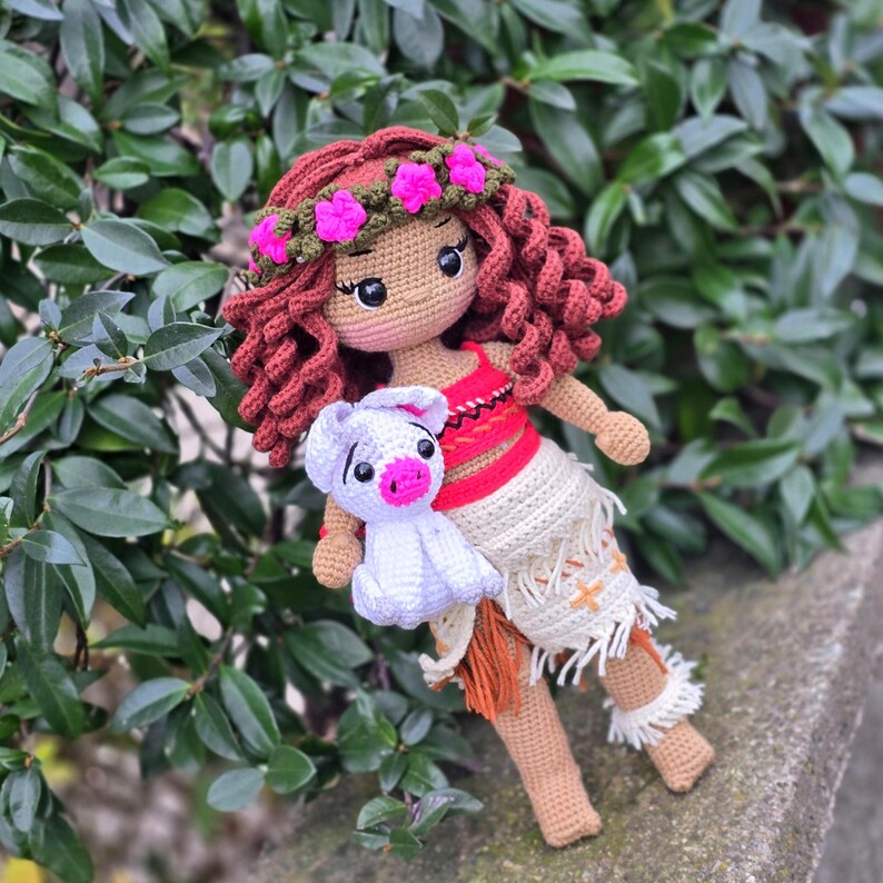 Crochet Moana doll, amigurumi Moana,Crochet doll for sale, handmade doll,gustom doll,moana doll, pua the pig image 5