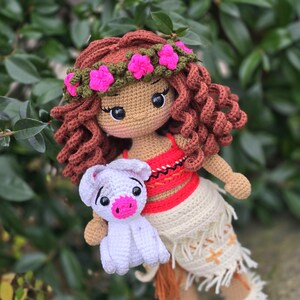 Crochet Moana doll, amigurumi Moana,Crochet doll for sale, handmade doll,gustom doll,moana doll, pua the pig image 3