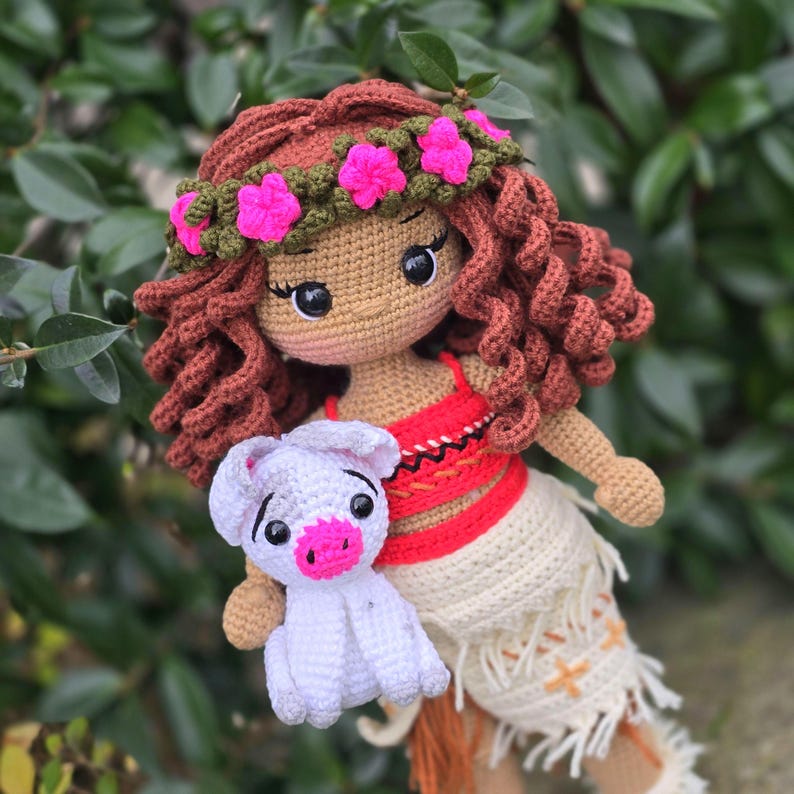 Crochet Moana doll, amigurumi Moana,Crochet doll for sale, handmade doll,gustom doll,moana doll, pua the pig image 3