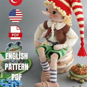 Crochet doll pattern, Pinocchio doll pattern, Amigurumi Doll pattern, boy with a long nose, amigurumi Pinocchio, Crochet Pinocchio