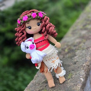 Crochet Moana doll, amigurumi Moana,Crochet doll for sale, handmade doll,gustom doll,moana doll, pua the pig image 11