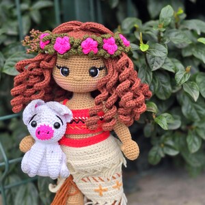 Crochet Moana doll, amigurumi Moana,Crochet doll for sale, handmade doll,gustom doll,moana doll, pua the pig image 4