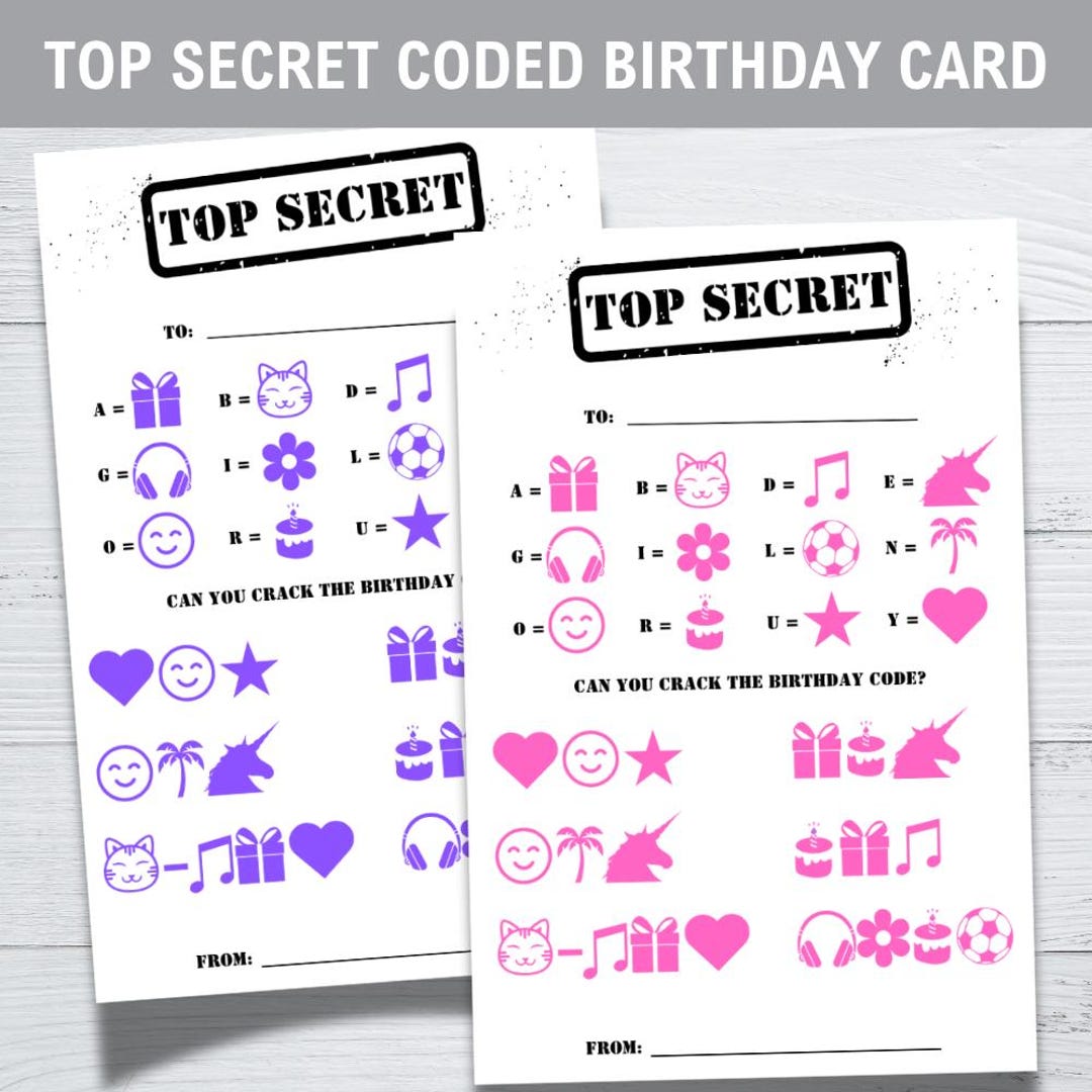 Girl Coded Birthday Card – Secret Message, Printable B-day (PDF) - Etsy