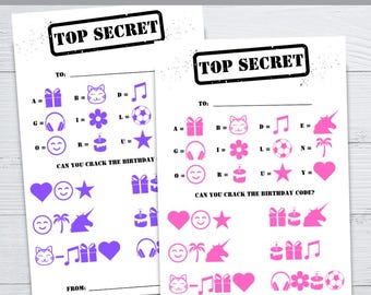 Girl Coded Birthday Card – Secret Message, Printable B-Day (PDF)