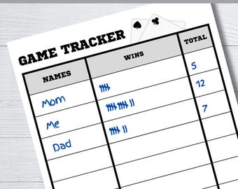 Family Board/Card Game Scorecard