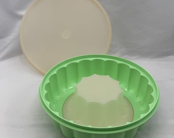 Vintage Tupperware 3-delige groene jell-O gelatinevorm Retro keuken uit het midden van de eeuw