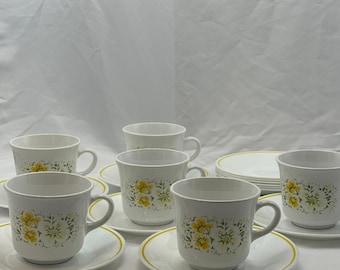 Juego de tazas y platillos vintage Corelle con diseño de abril (6 tazas y 12 platillos)
