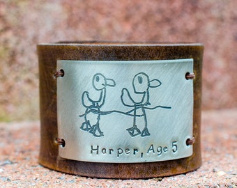 Kid Art Custom Engraved  Leather Cuff