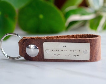 I Love You Morse Code Leather Keychain Personalized Custom Accessory, Anniversary Gift or Wedding Gift,