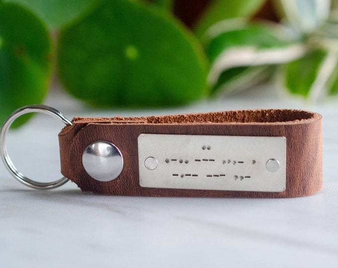 I Love You Morse Code Leather Keychain Personalized Custom Accessory, Anniversary Gift or Wedding Gift,