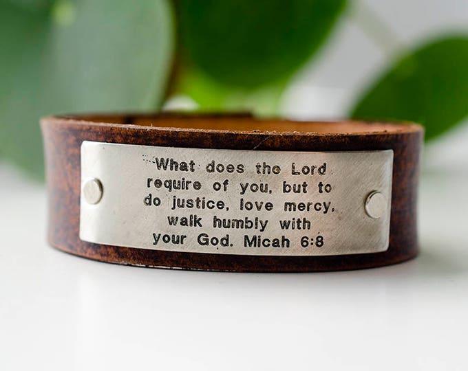 What does the Lord require of you - Micah 6:8 Scripture Leather Cuff