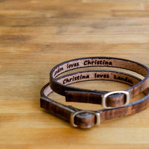 His and Hers  Love Single Wrap Leather Bracelets - Set of Two