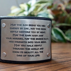 Apache Blessing May the sun bring you new energy by day Custom Text on Wide Distressed Leather Cuff image 4