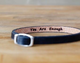 You are enough- secret message Leather wrap Bracelet