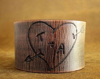 Lovers Forever Tree Carving Leather Cuff