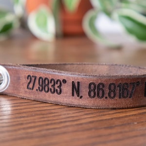 Coordinate Latitude and Longitude Leather Keychain Customize with Your Location image 1