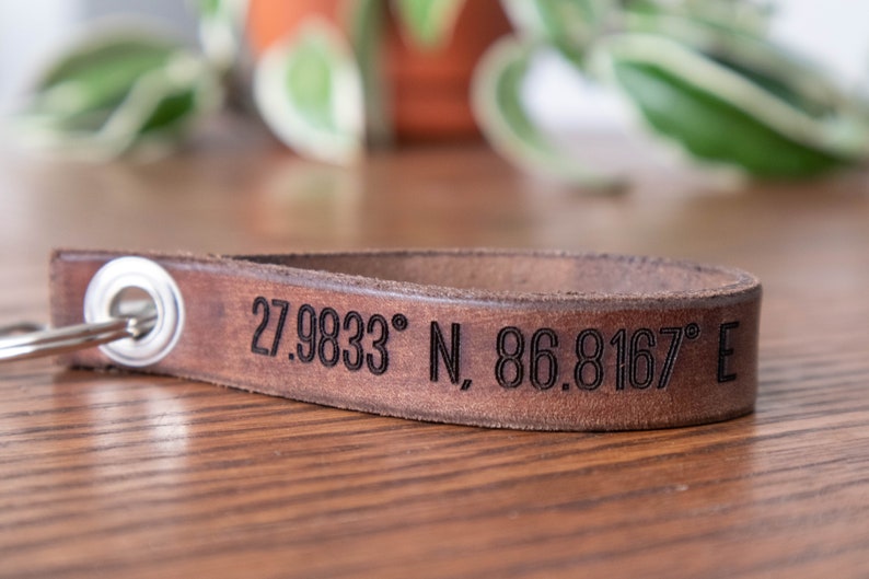 Coordinate Latitude and Longitude Leather Keychain Customize with Your Location image 1