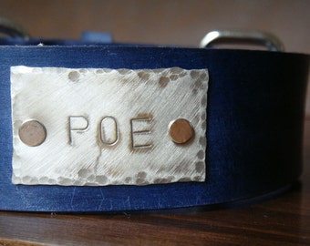 Leather Dog Collar with Hand Stamped Metal Plate