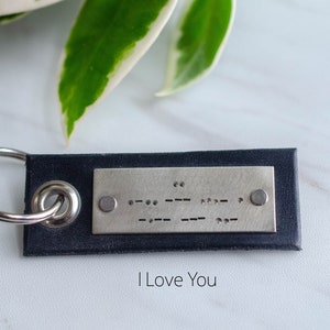 I Love You Custom Morse Code Leather Tag Key Chain