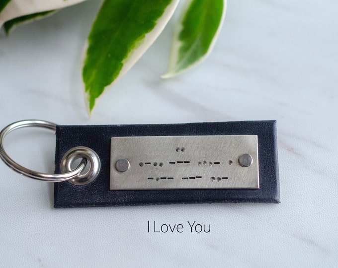 I Love You Custom Morse Code Leather Tag Key Chain