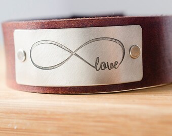 Infinity Love Forever Custom Leather Cuff -  Love Always