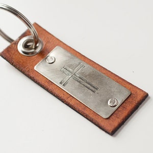 Cross Christian Custom Leather Keychain Scripture image 2
