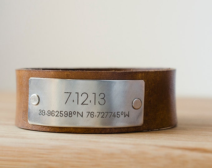 Custom Date Cuff with Latitude and Longitude of Your Special Place