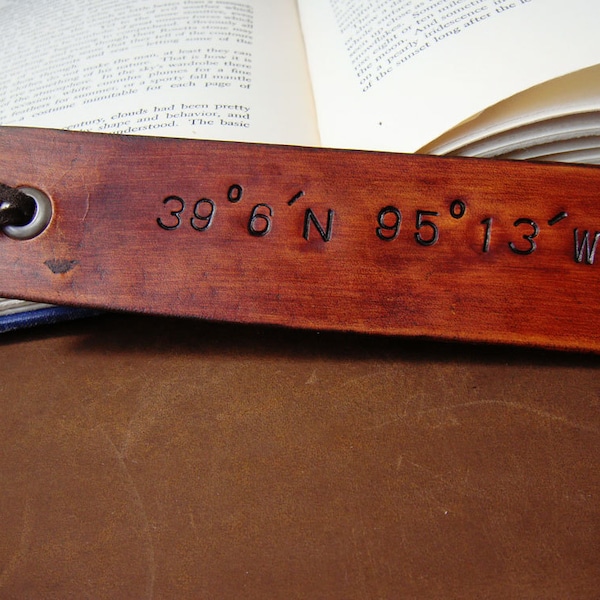 Secret Location - Custom Latitude and Longitude Leather Bookmark