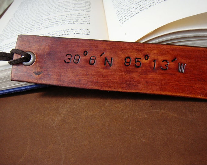 Secret Location - Custom Latitude and Longitude Leather Bookmark